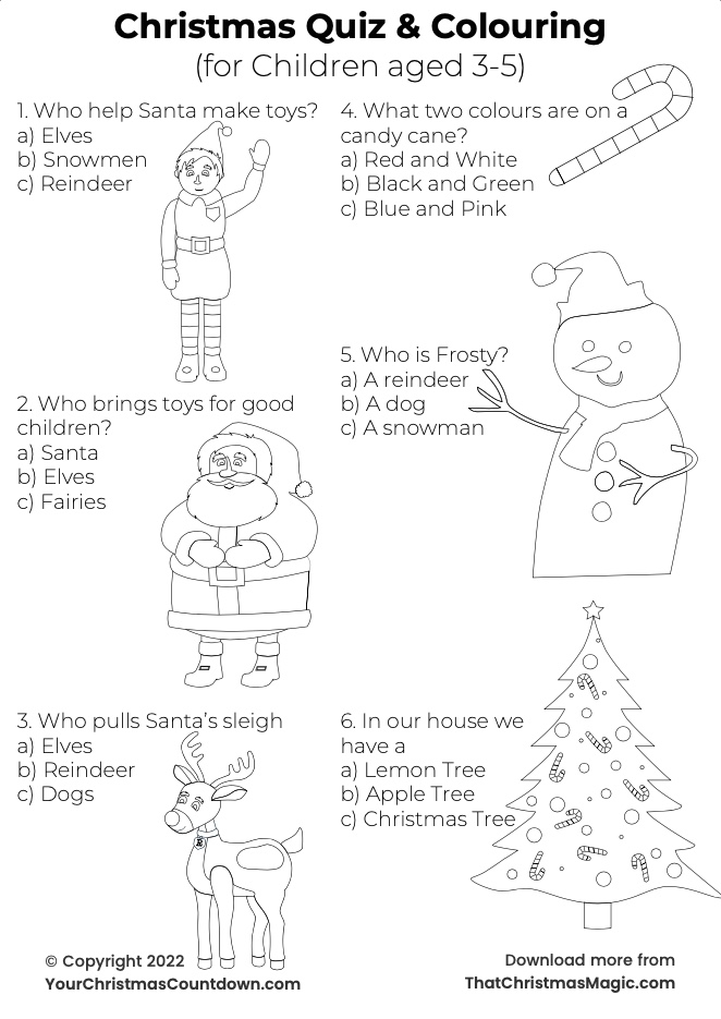 Free Kids Christmas Quiz Colouring Sheets ThatChristmasMagic