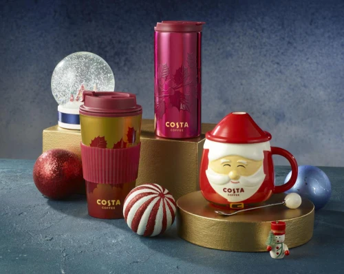 Costa Coffee Festive Cup Range, Reusable Cup, Santa-themed Ceramic Mug