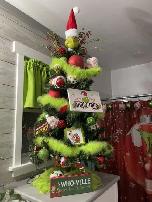 Grinch themed mini Christmas tree
