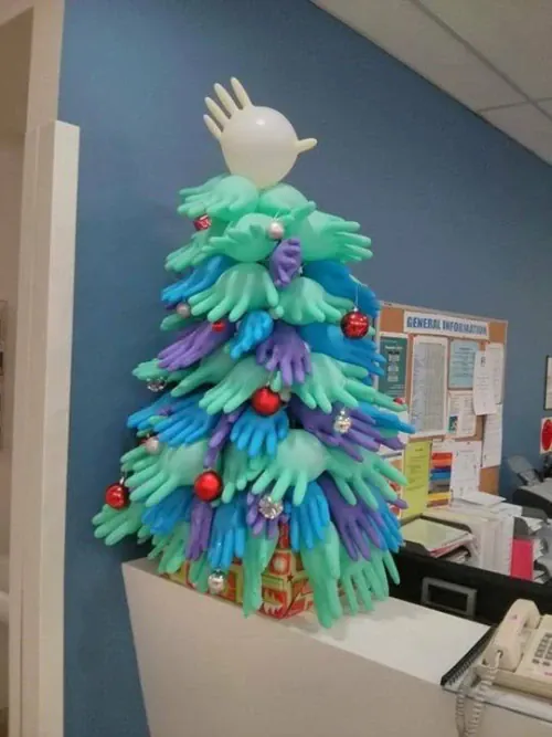 Christmas tree made out gloves