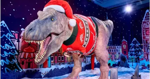 T-Rex at London's Natural History Museum gets a Christmas makeover