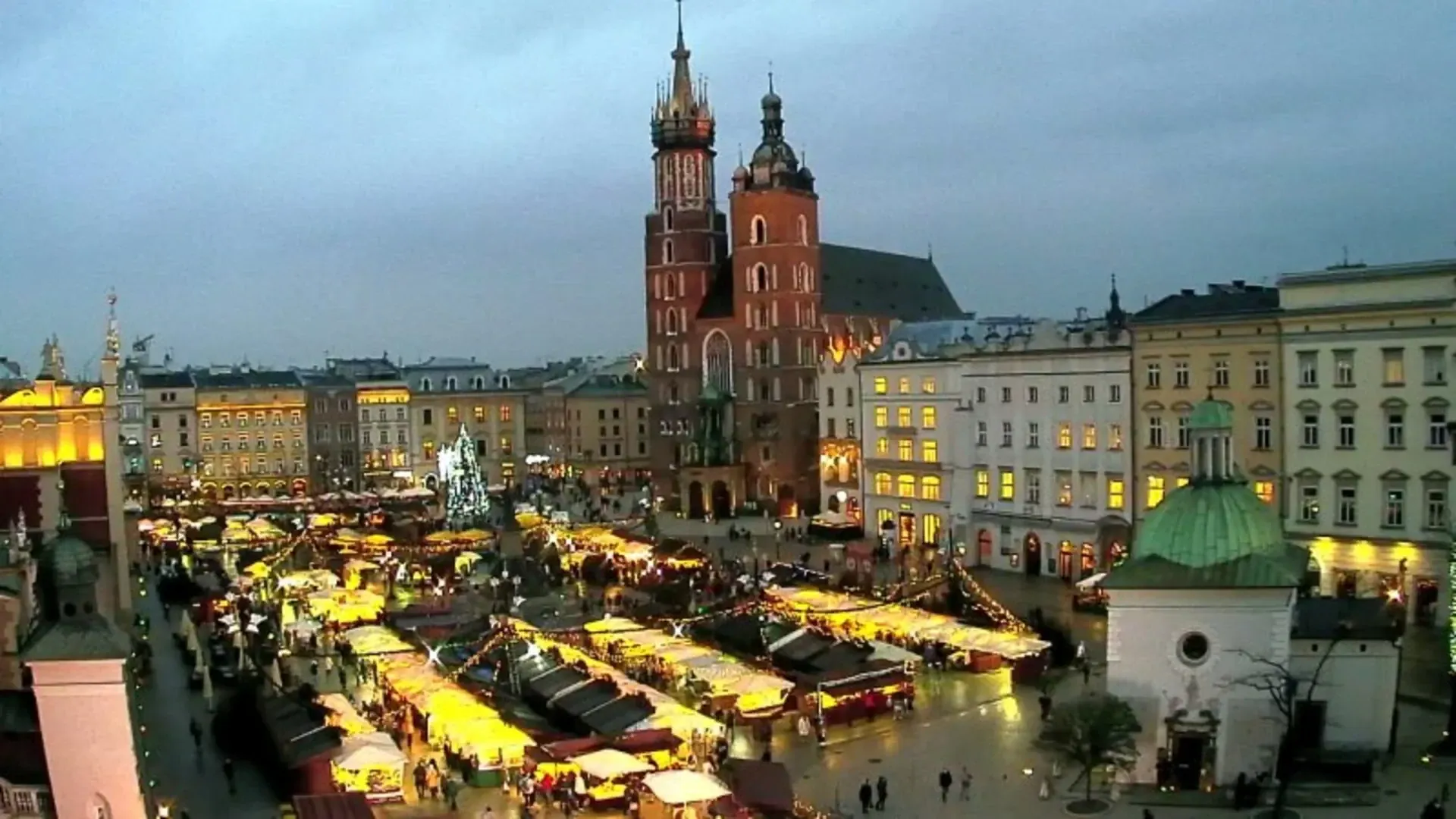 Krakow's Rynek Glowny Central Square, Krakow, Poland